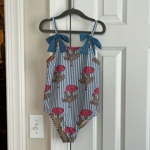 Pink Chicken Girls Swimsuit Floral Bows Size 8